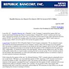 Republic Bancorp, Inc. Reports First Quarter 2025 Net Income of $47.3 Million