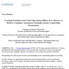 Corning President and Chief Operating Officer Eric Musser to Retire; Company Announces Strategic Senior Leadership Promotions