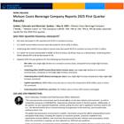 Molson Coors Beverage Company Reports 2025 First Quarter Results