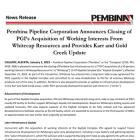 Pembina Pipeline Corporation Announces Closing of PGI’s Acquisition of Working Interests From Whitecap Resources and Provides Karr and Gold Creek Update