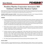 Pembina Pipeline Corporation Announces 2025 Guidance and Provides Business Update