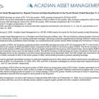 Acadian Asset Management Inc. Reports Financial and Operating Results for the Fourth Quarter Ended December 31, 2024