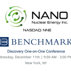 NANO Nuclear Energy Executives to Present at the Benchmark Company’s 13th Annual Discovery One-on-One Conference on December 11th, 2024, in New York City