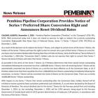 Pembina Pipeline Corporation Provides Notice of Series 7 Preferred Share Conversion Right and Announces Reset Dividend Rates