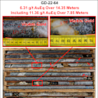 Goliath Intersects 6.31 g/t AuEq Over 14.35 Meters In RIRG Feeder Dyke, The First Of Multiple Relogged Holes Containing Abundant Visible Gold Substantially Expanding High-Grade Gold Potential On The Surebet Discovery That Remains Wide Open, Golddigger Property, Golden Triangle, B.C.