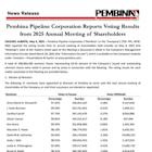 Pembina Pipeline Corporation Reports Voting Results from 2025 Annual Meeting of Shareholders