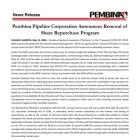 Pembina Pipeline Corporation Announces Renewal of Share Repurchase Program